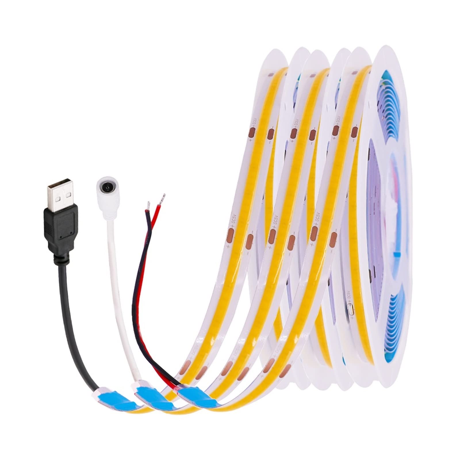 Tira de luces LED COB de 5 V CC, densidad USB, iluminación lineal, 320 LED/m, cinta flexible, luces cálidas y naturales, color blanco, rojo, azul y verde (blanco frío, 2 pines, 1 m)