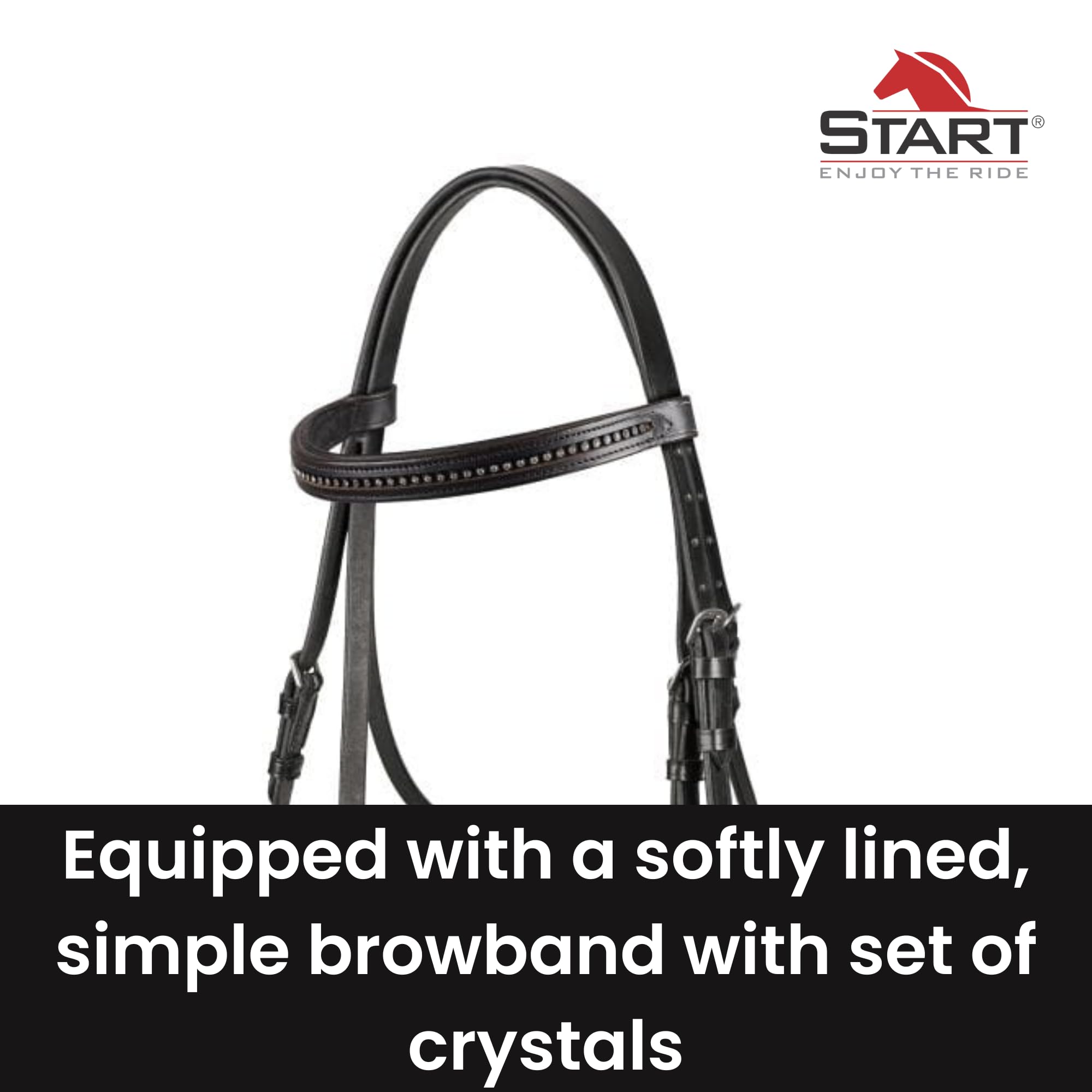 Start Diamond Trense Pferd Leder mit Zügel – Zaumzeug mit englisch kombiniertem Reithalfter – Trensenzaum für Pony, Vollblut & Warmblut (Schwarz, Cob (Vollblut))