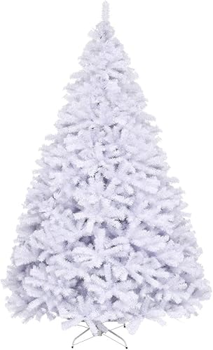 OFFICEJOY Árbol de Navidad artificial blanco, pino artificial de 9 pies con agujas de PVC de alta calidad y soporte de metal sólido, fácil montaje,