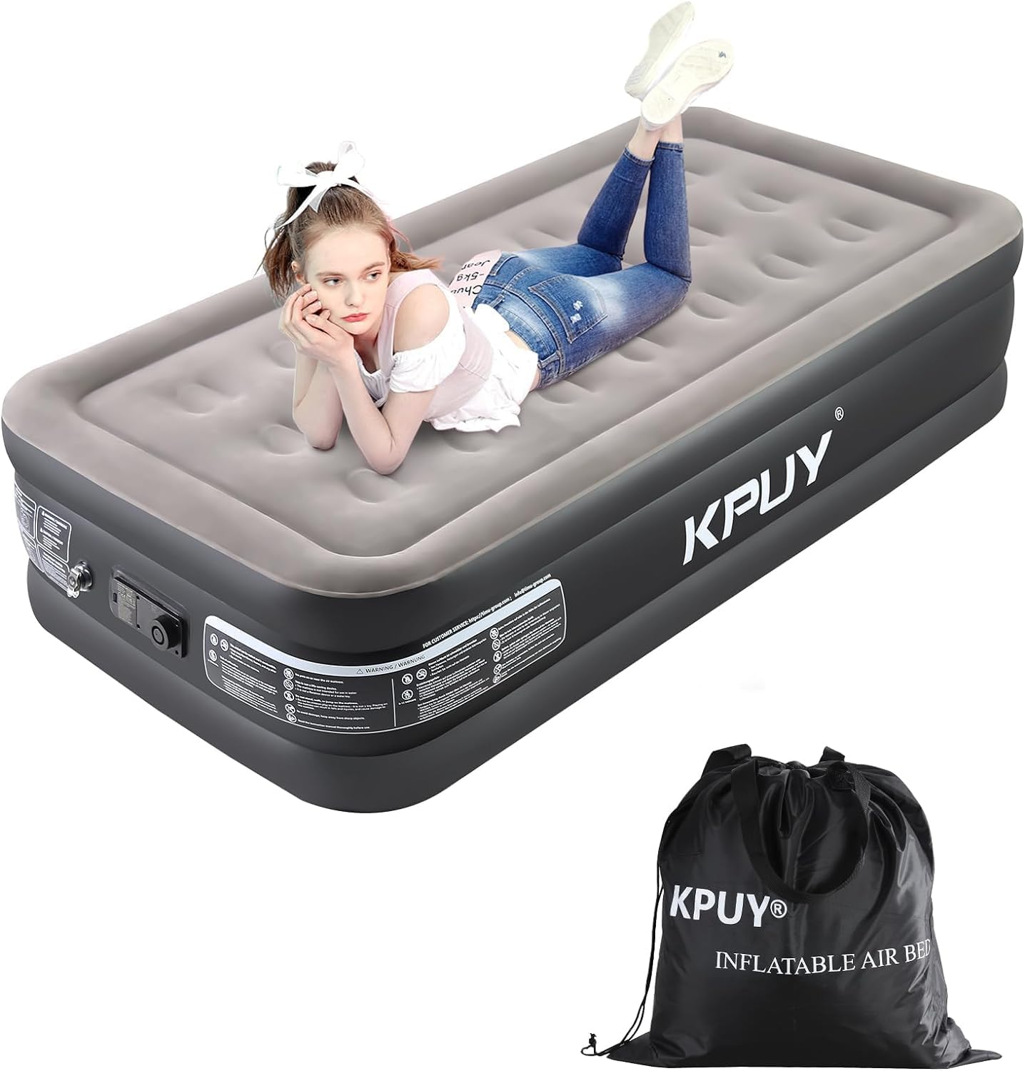 KPUY Inflatable Mattress Single, Air Bed with Builtin Pump, Self