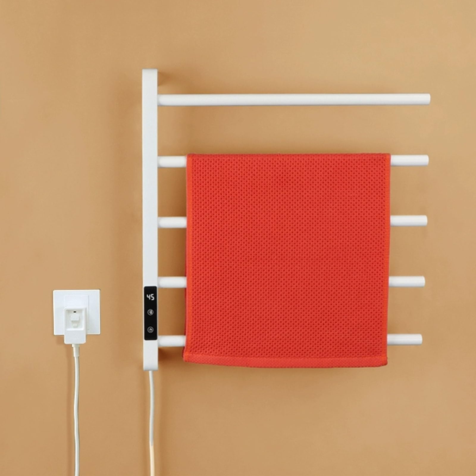 Porta asciugamani elettrico con portaoggetti,Portasciugamani riscaldato a parete con scaldasalviette,Con temporizzatore,portasciugamani riscaldato in acciaio inossidabile,Adecuado para baño, cocina. (