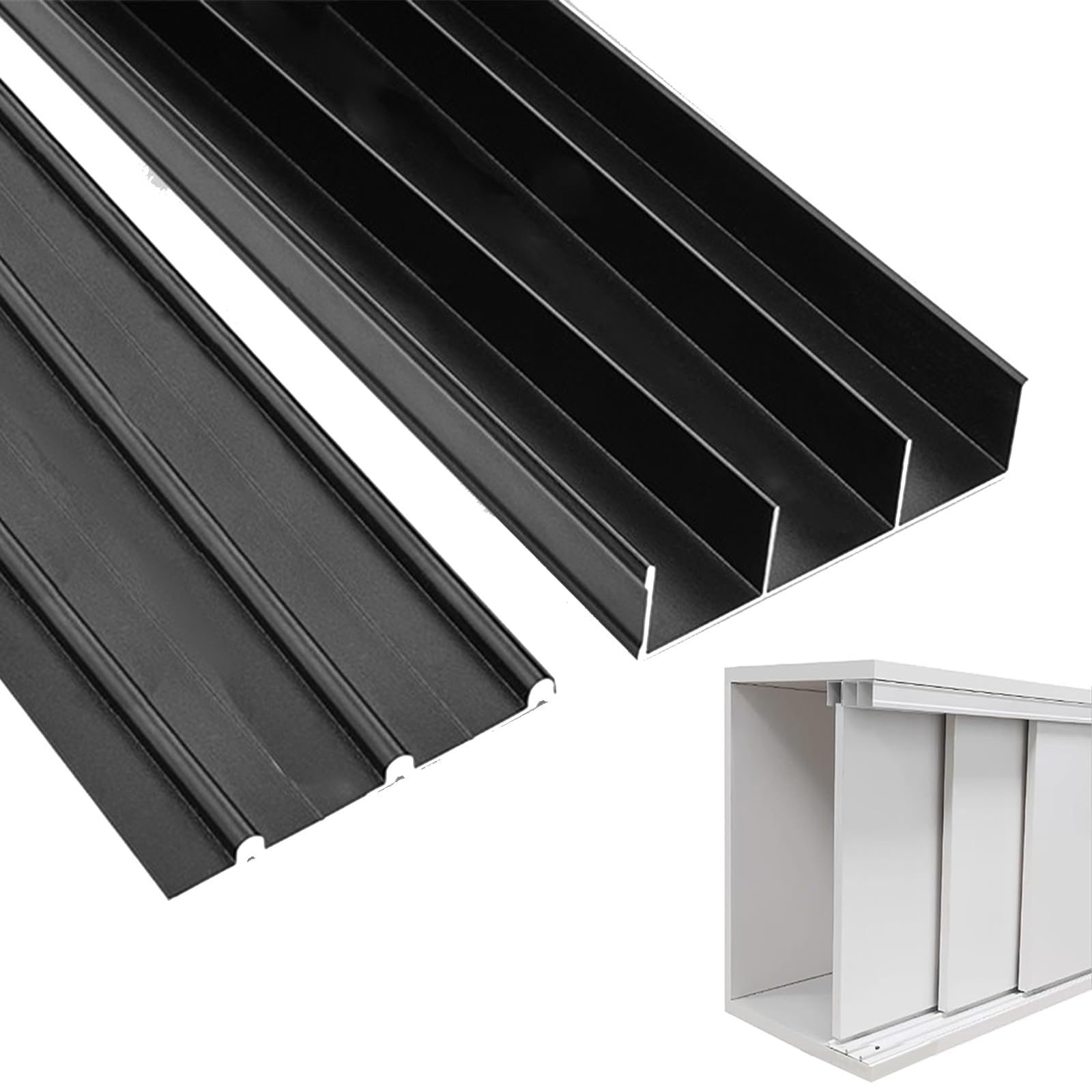 Juego de rieles de 3 rieles para puerta corredera, rieles superiores e inferiores de aleación de aluminio de 72 pulgadas/6 pies para puertas de armario y armario de deslizamiento suave, kit de