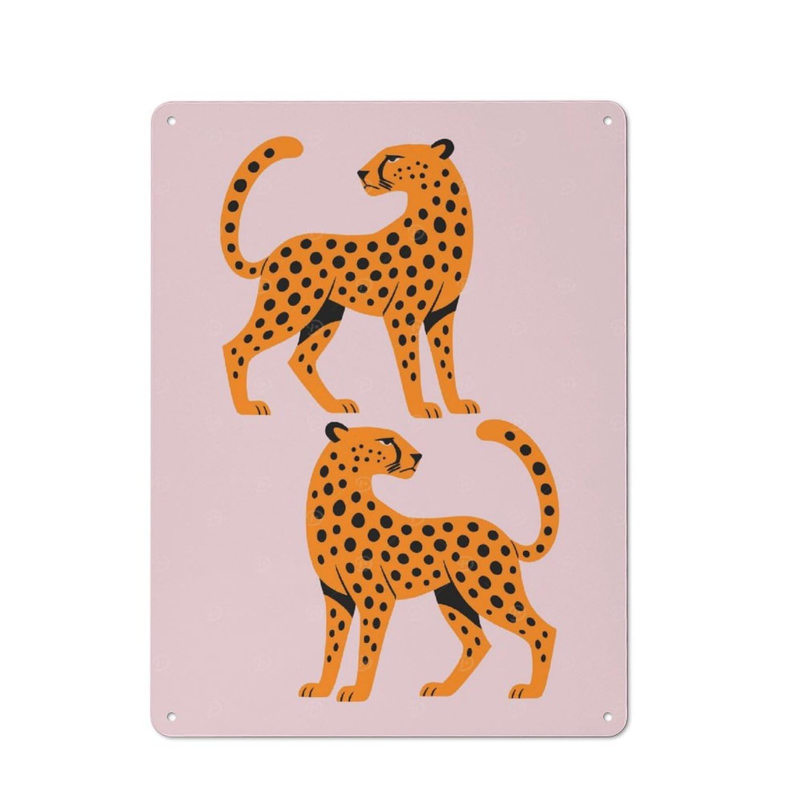 Junmoney Style-2 Vintage Two Stylized Cheetahs On Pink Background Tin Sign 40X30cm, Home Bar Decor For Diner, Restaurant, Shed Or Kitchen, For Casual British Interiors