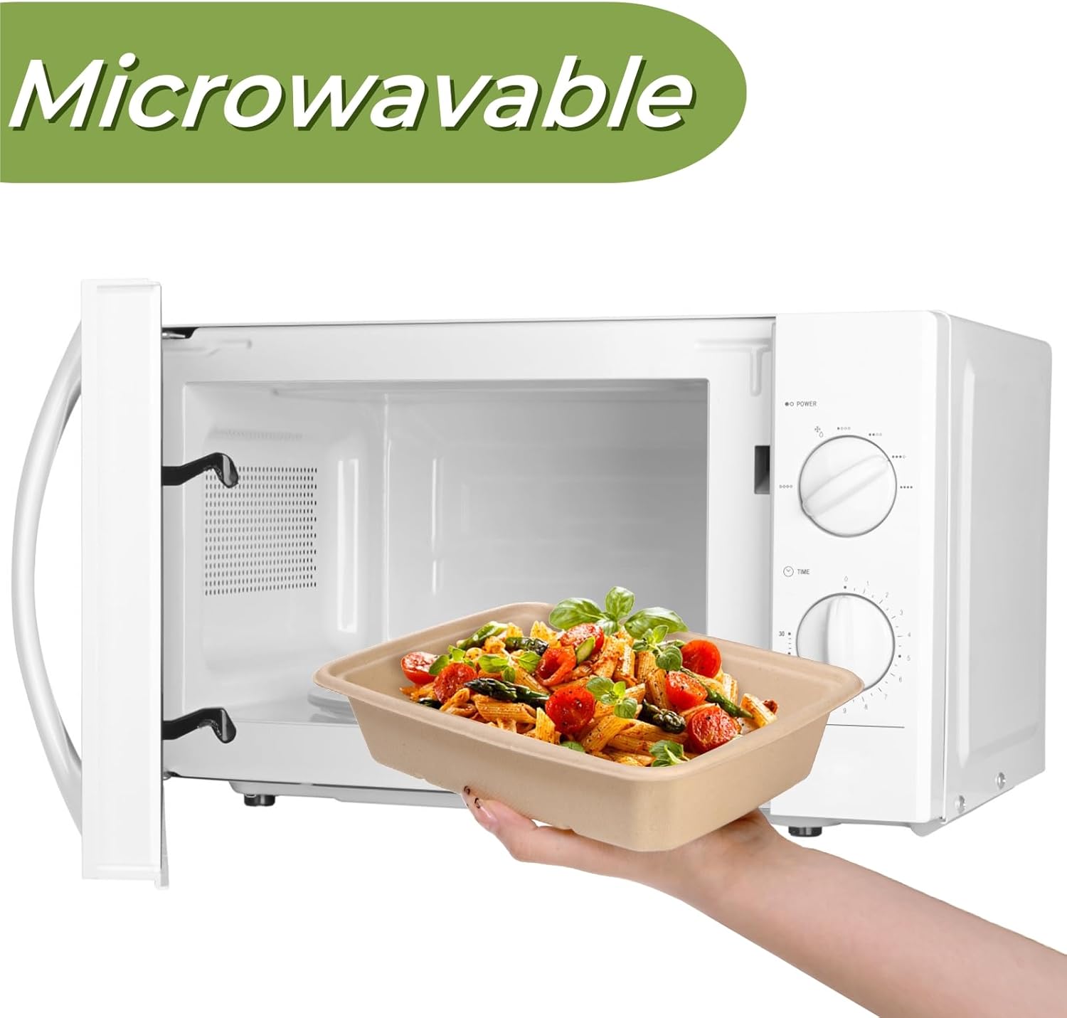 100 Pack 32 oz Rectangle Paper Bowls, 9" Disposable Large Salad Bowl, Microwavable Bagasse Lunch Plate for School, Heavy Duty Food Catering Container for Burrito Baked Potato Taco Nacho Party - Image 4