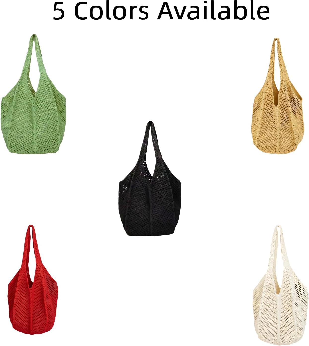 Women’s Solid Color Boho Crochet Tote Handbag, Handmade Woven Shoulder & Handbag, Lightweight Summer Knitted Purse