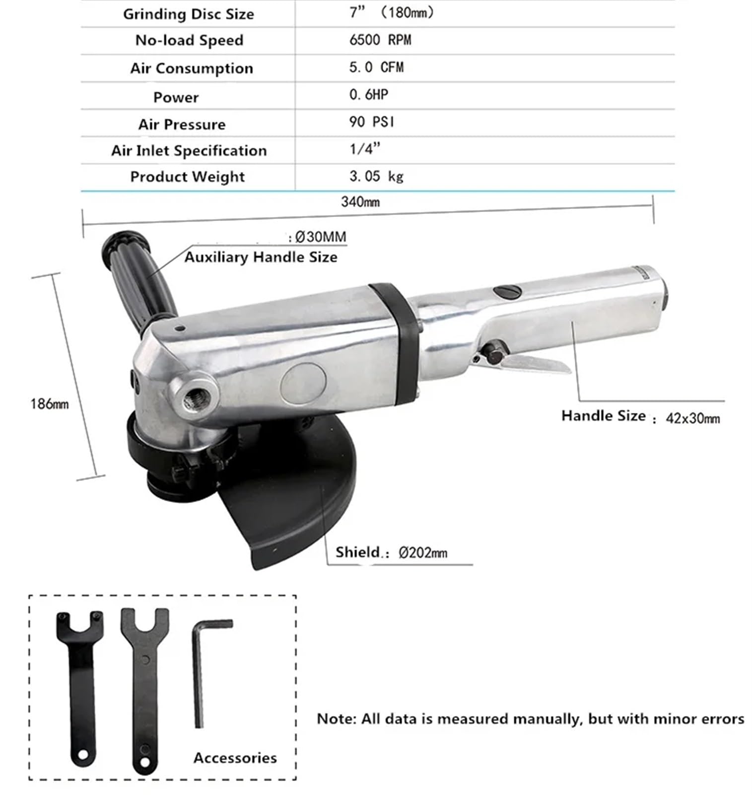 7 Inch High-Speed Pneumatic Angle Grinder with Disc Polished