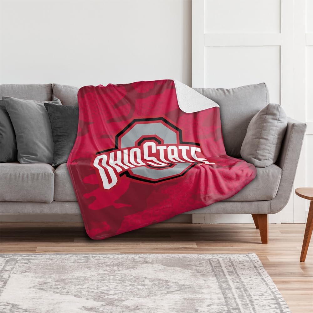 The Ohio State University Blanket, 50"x60" OSU Camo Silky Touch Sherpa Back Super Soft Throw Blanket