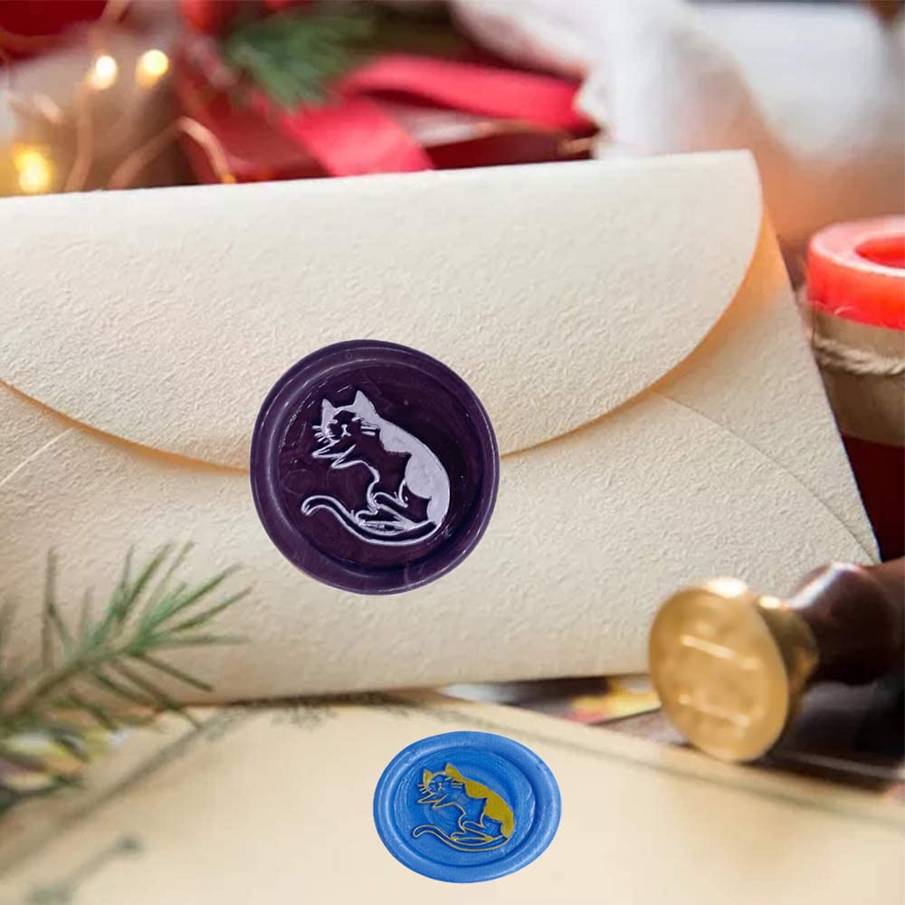 Lovely Cat Wax Seal Stamp Vintage Retro Sealing Stamp with 25mm Removable Brass Head & Wood Handle for Envelopes/Party Invitation/Wine Packages/Gift Packing/Greeting Cards - Image 4