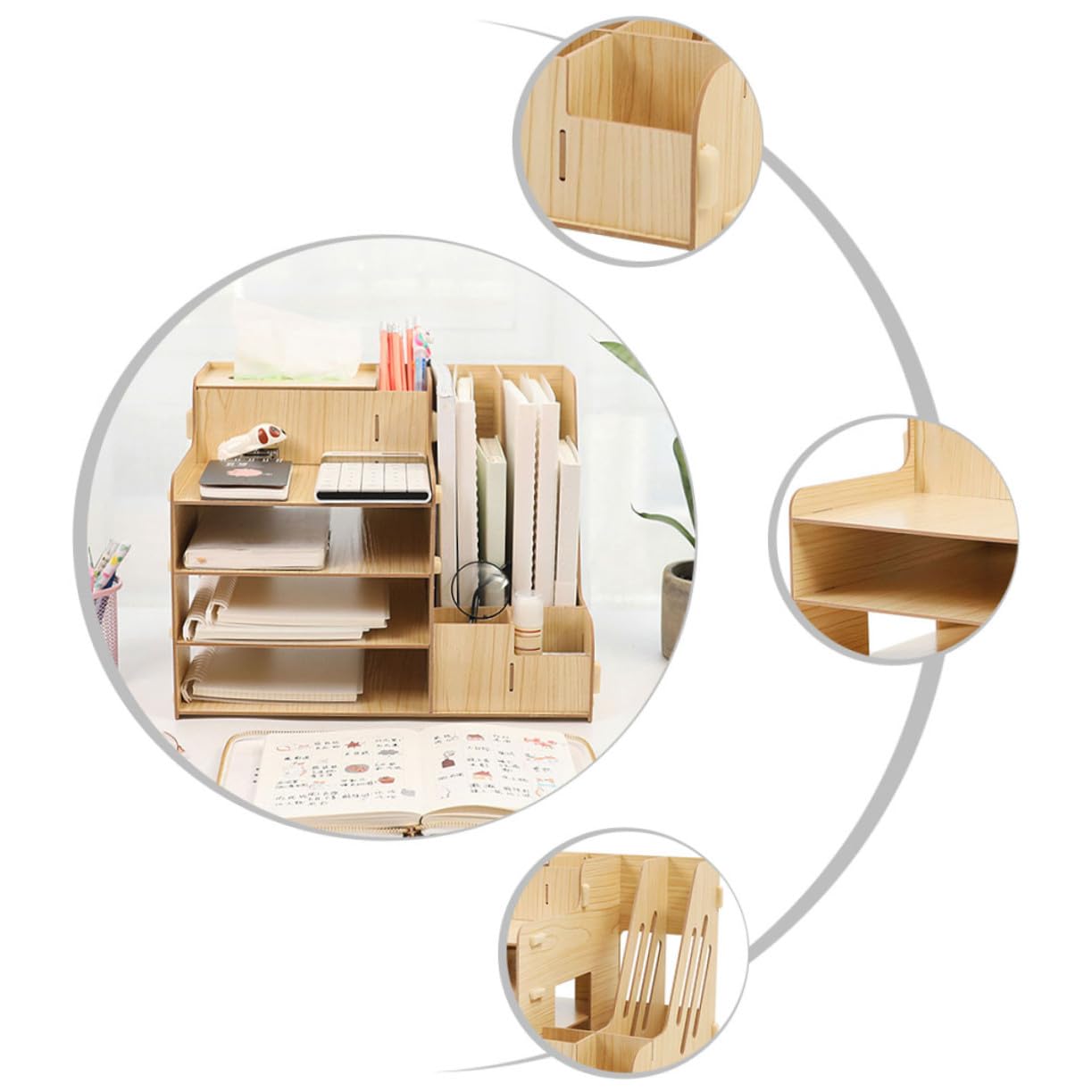 Organizador de Escritorio con Compartimentos Múltiples Rack de Almacenamiento para Soporte para Libros y Papelería Diseño Sólido y Estable para Oficina y