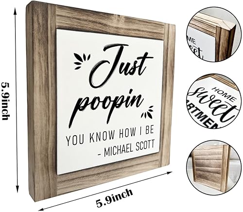 Miniatura 3 de Decoración de baño, placas de madera para decoración de escritorio, divertido letrero de baño de granja, letrero de Michael Scott, decoración de