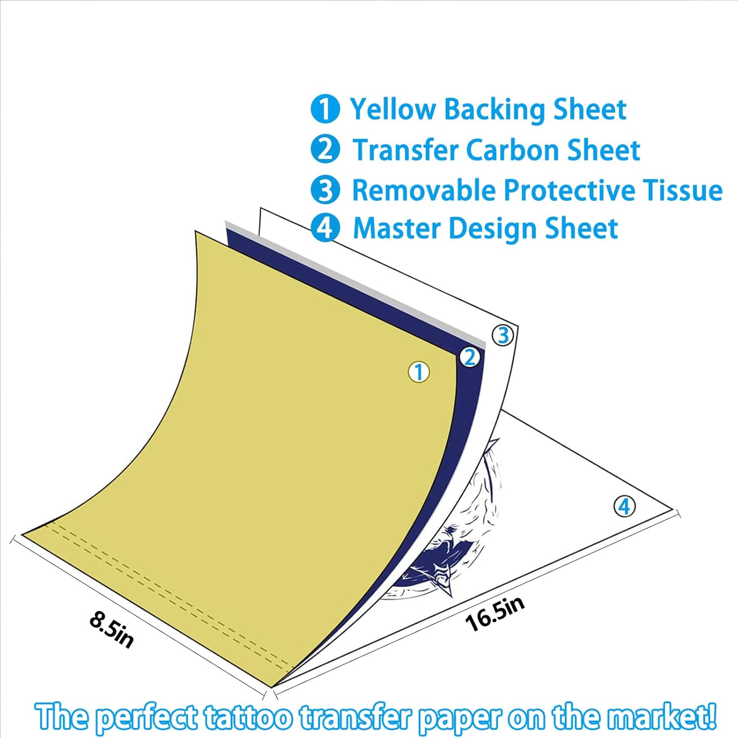 Tattoo Transfer Paper,100 Sheets Premium Tattoo Stencil Paper for Tattooing，4 Layers 8.5" X 16.5"