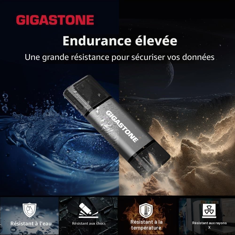 GIGASTONE 64Go Clé USB Double Flash (Lot de 5) Z40 USB 3.2 Gen 1, 2-en-1 Type-A & Type-C, 100Mo/s Ultra Rapide, Plug & Play pour Smartphone/PC/Mac/TV/Voiture, USB 2.0/3.0/3.1 Compatible