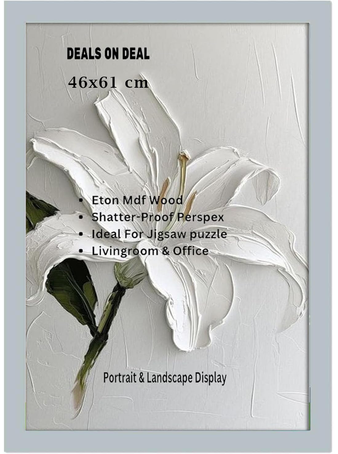 DEALS ON DEAL Modern Flat Profile Light Grey 61x46 cm Handcrafted Shatter-Proof Perspex Eton Wooden for Gallery Jigsaw Puzzle Poster Frames Vertical & Horizontal