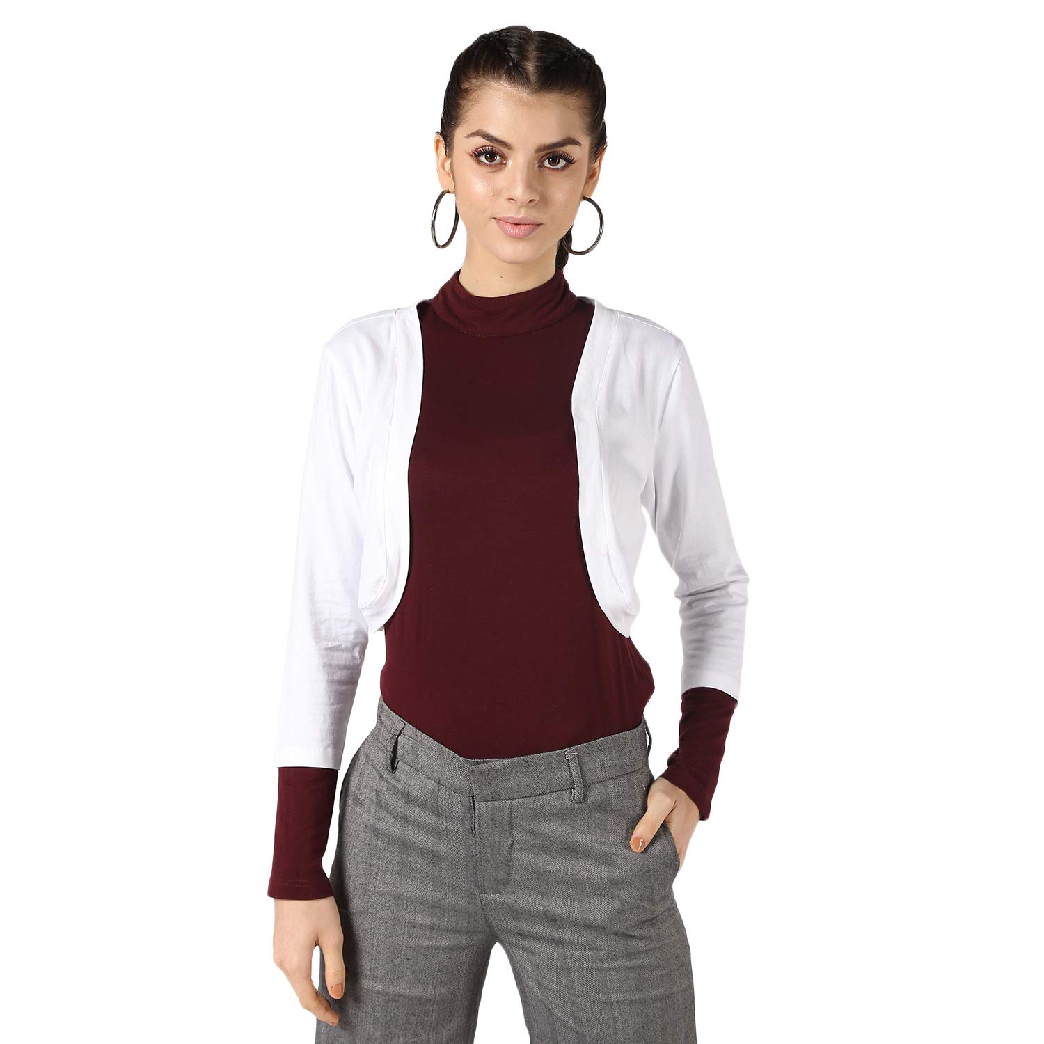 aol Women's Cotton Knitted Short Solid Shrug Open Neck Three Quarter Sleeves with Front Open-picture-53