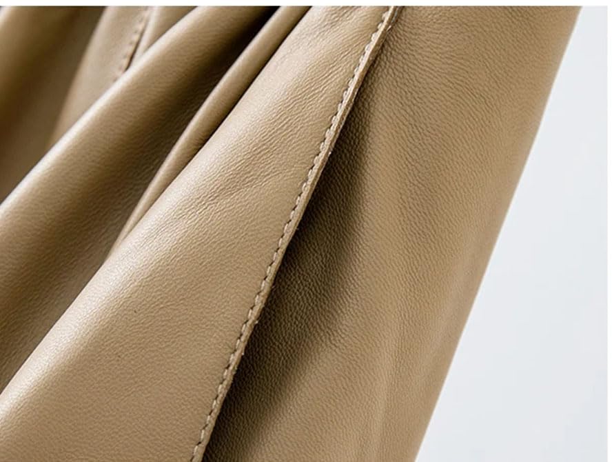 Women Leather Elastic Waist Pleated Skirt Solid Elastic Waist with Pocket Casual Skirt4