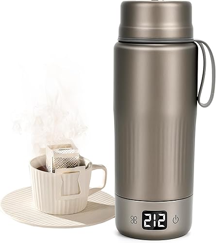 Hervidor de viaje de titanio puro, hervidor eléctrico portátil de doble voltaje, 110 V-240 V, caldera de agua pequeña inteligente para té y café, 12