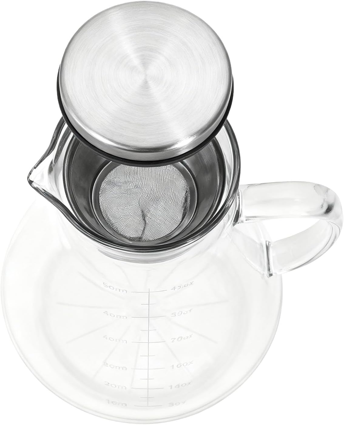 AYNEFY Cold Brew Coffee Maker Glass Pitcher with 304 Stainless Steel Filter Airtight Sealed for Iced Tea Fruit Drinks 10.24 Inch Height Dishwasher Safe (1600ml)