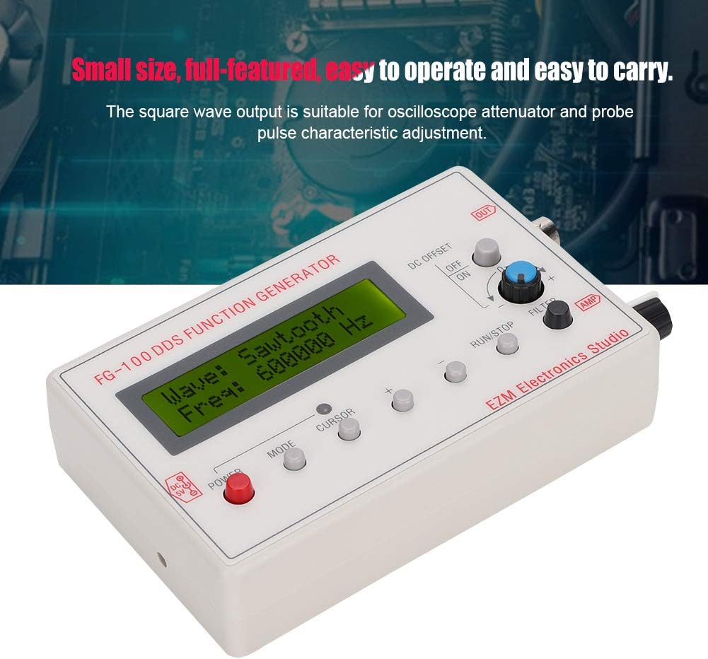 FG-100 DDS Function Generator, Simple Operation Circuit Debugging Easy Carry Function Generator with Data Line for Oscilloscope Attenuator