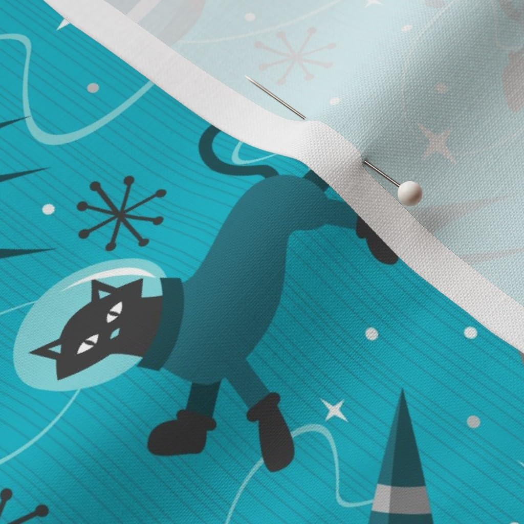 Spoonflower Fabric - Cats Future Teal Cat Pet Animal Retro Atomic Rocket Space Astronaut Printed on Petal Signature Cotton Fabric by The Yard - Sewing Quilting Apparel Crafts Decor