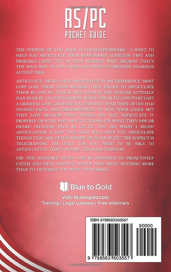 RS/PC Pocket Guide: Articulation Guide for Law Enforcement (Search & Seizure Survival Guides) - Image 2