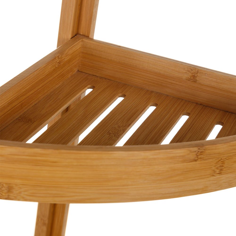 Scaffale Ad Angolo In Bambù 3 Mensole | 85,5x29x29 Cm | Per Cucina, Bagno, Ufficio | Marrone Chiaro