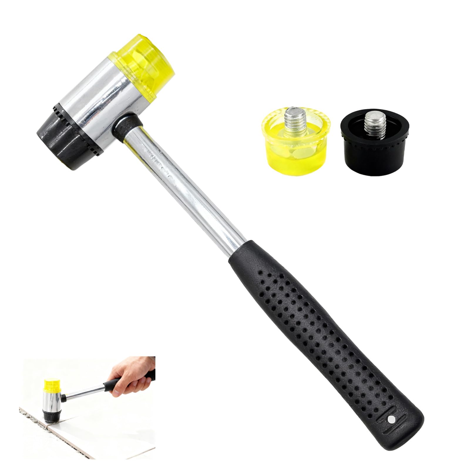 25 mm Martillo de Goma Nylon con 2 Cabezas de Repuesto y Empuñadura Antideslizante de Goma Martillo Pequeño para Joyería, Bricolaje, Artesanía del Cuero y Herramientas de Manualidades