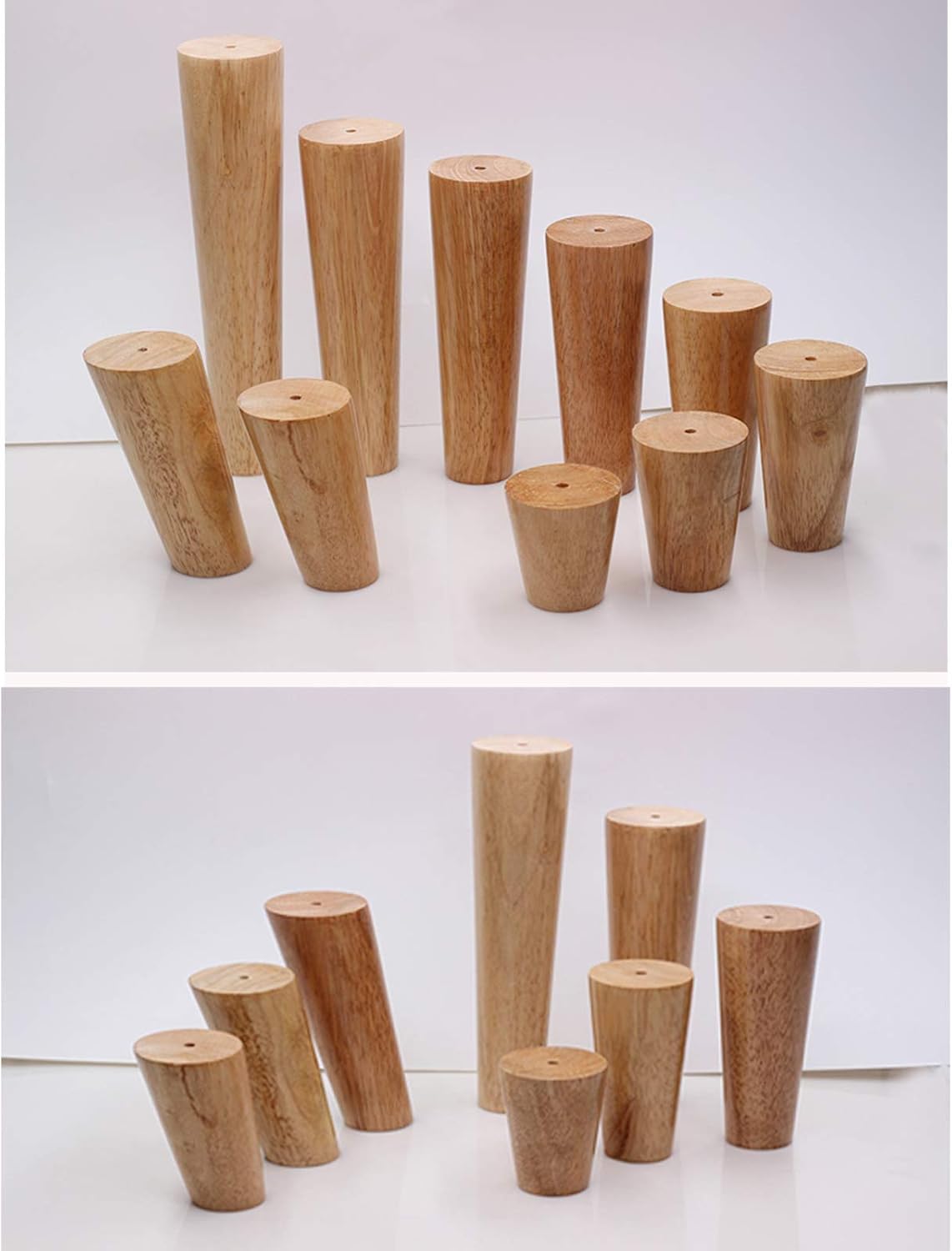 Solid Oak Oblique Cone Furniture Legs,Replacement Coffee Table Legs,for DIY Desk,Bench,Cabinet,8-70cm,Set of 4,with Mounting Plate,Screws,Protector for the floor (18cm / 7.1in)