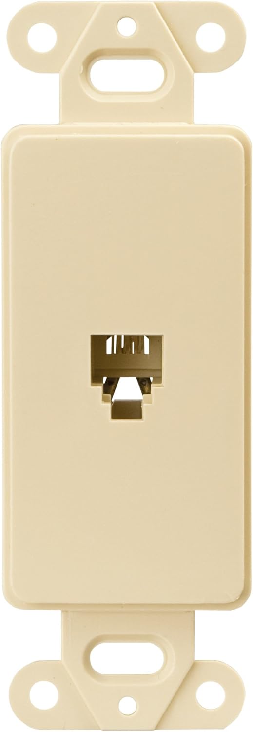 Eaton 3560-4V Decorator Insert Single Telephone Jack with 4-Conductors, Category 3 RJ11 or RJ14, Ivory