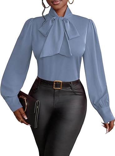 Miniatura 39 de Vrtige Camisa de mujer elegante con cuello de lazo, manga larga, blusa para la oficina