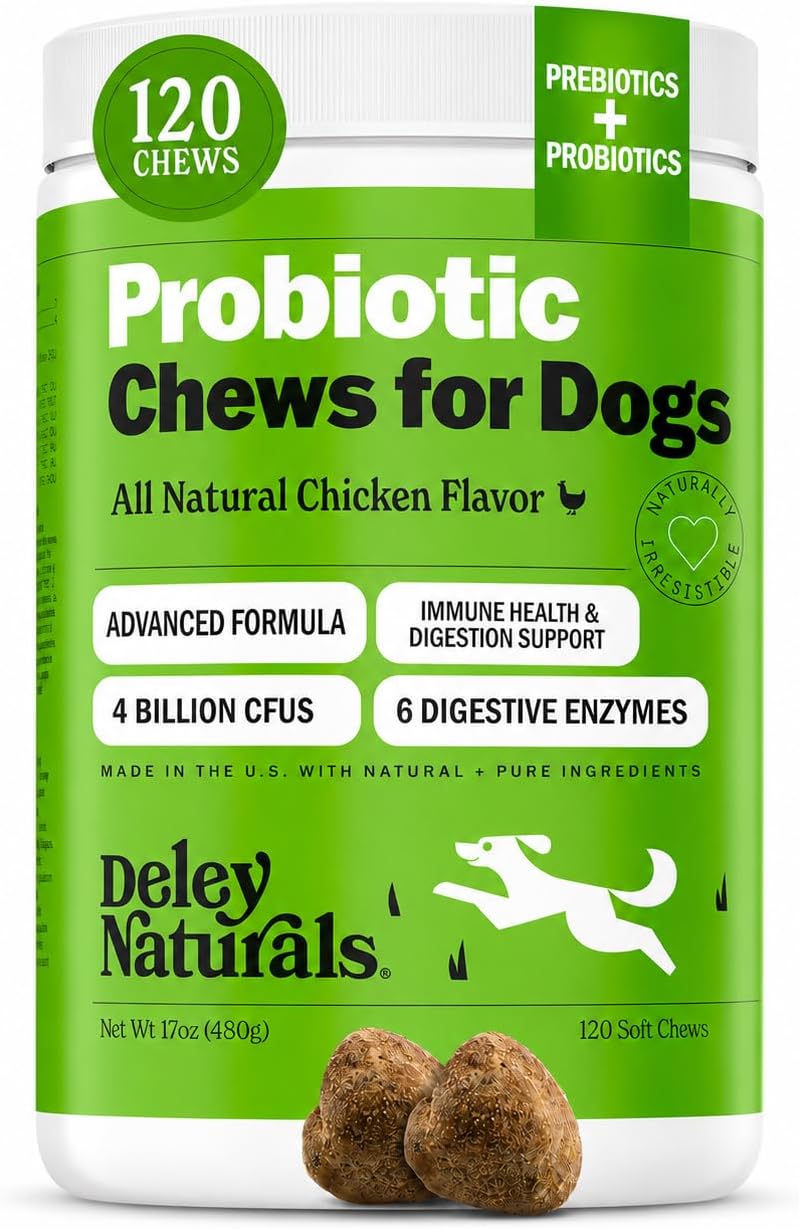 Dog Probiotic Chews - 4 Billion CFU Probiotics for Dogs with Digestive Enzymes & Prebiotics - Grain Free Soft Chews for Gut Health & Digestive Support - 120 Chicken Chews Made in USA