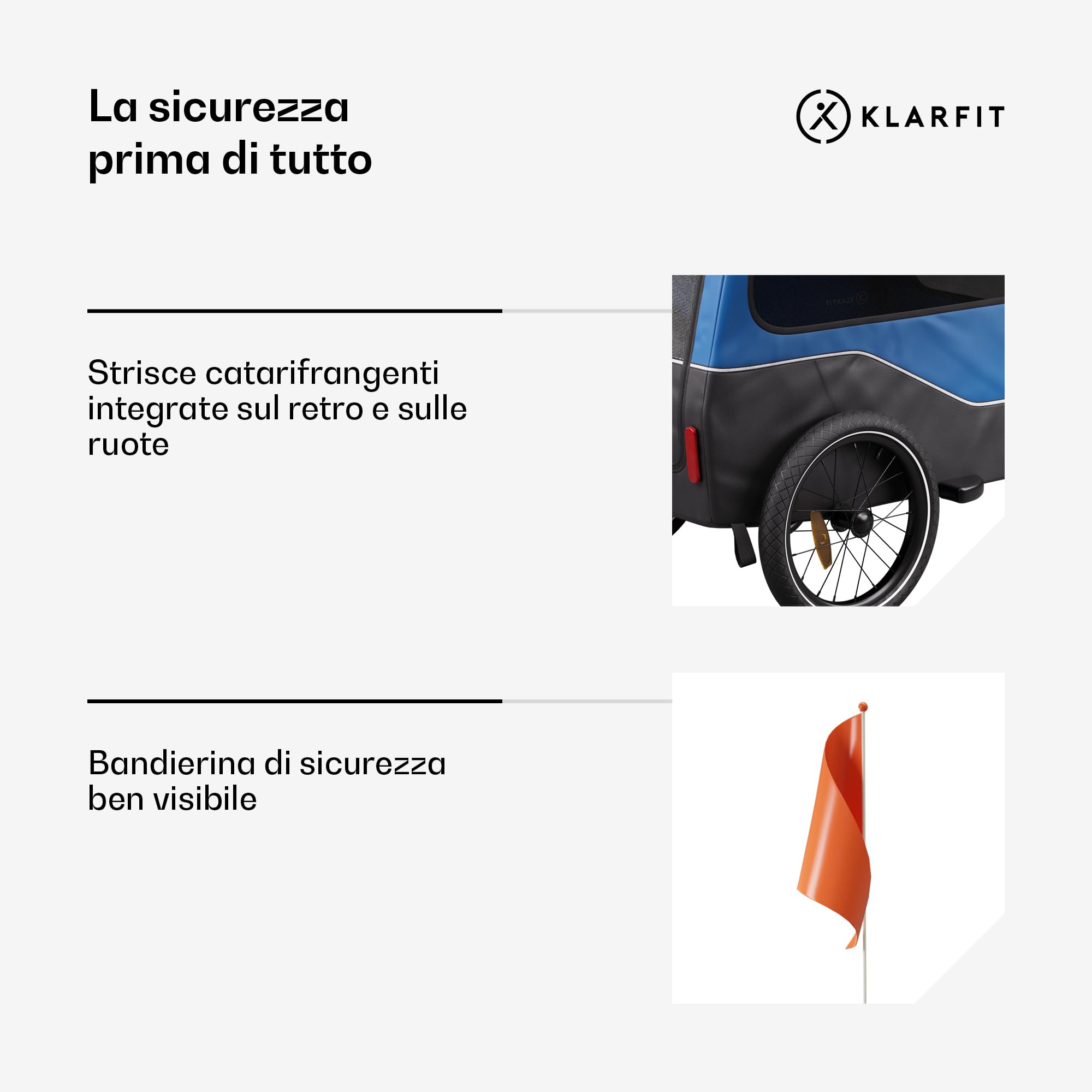 Klarfit Goldie Home - Rimorchio da Bici per Cani, Volume di 334L, Idrorepellente, Catarifrangenti & Bandierina di Sicurezza, Capacità di Carico di 40kg, Pieghevole, Ruote da 16 Pollici, Blu