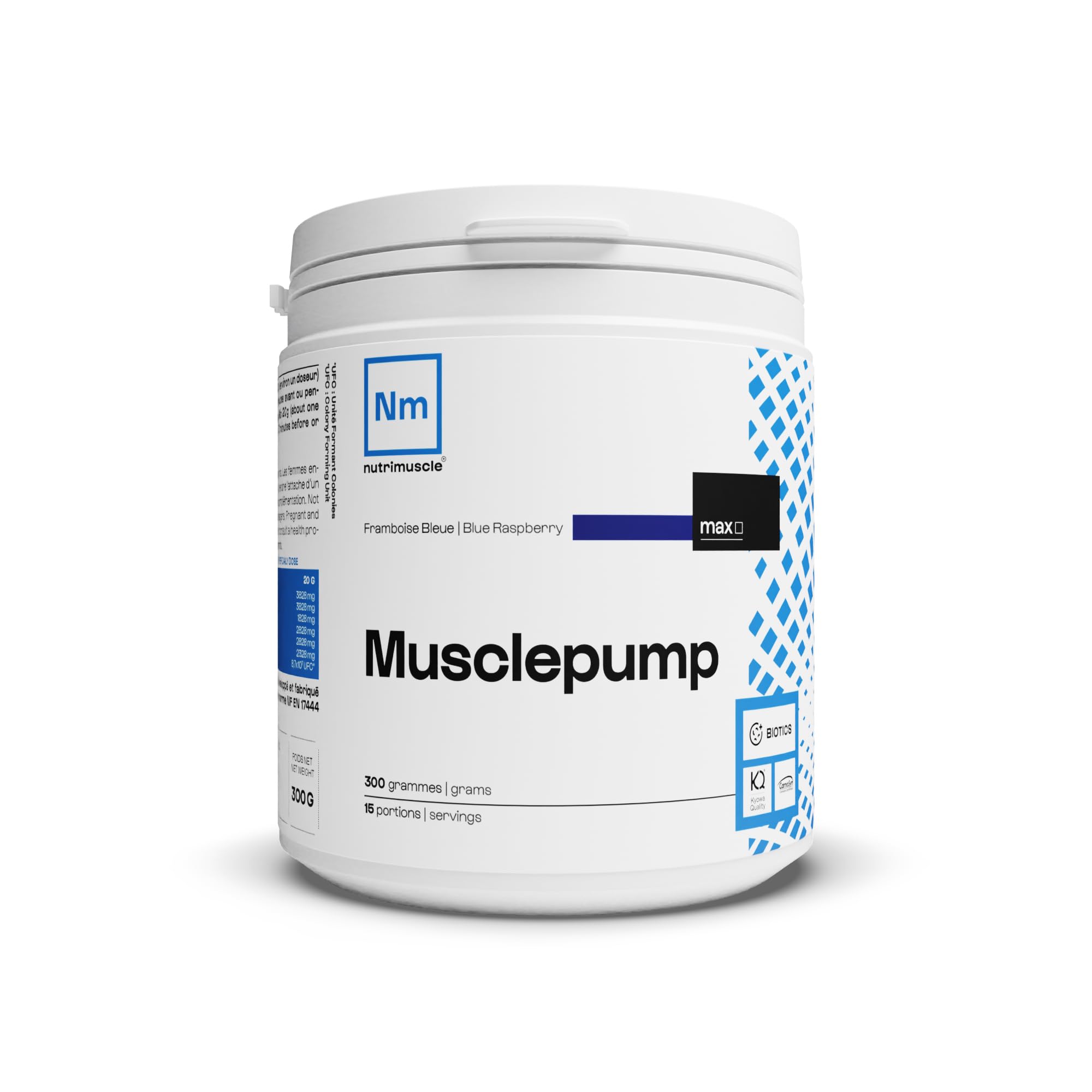 Nutrimuscle Pré-workout Musclepump 300 g Framboise Bleue | Pré-Workout mix BCAA, Arginine, Citrulline, Beta-Alanine - Congestion Musculaire - Booster Puissant - Musculation - Sport