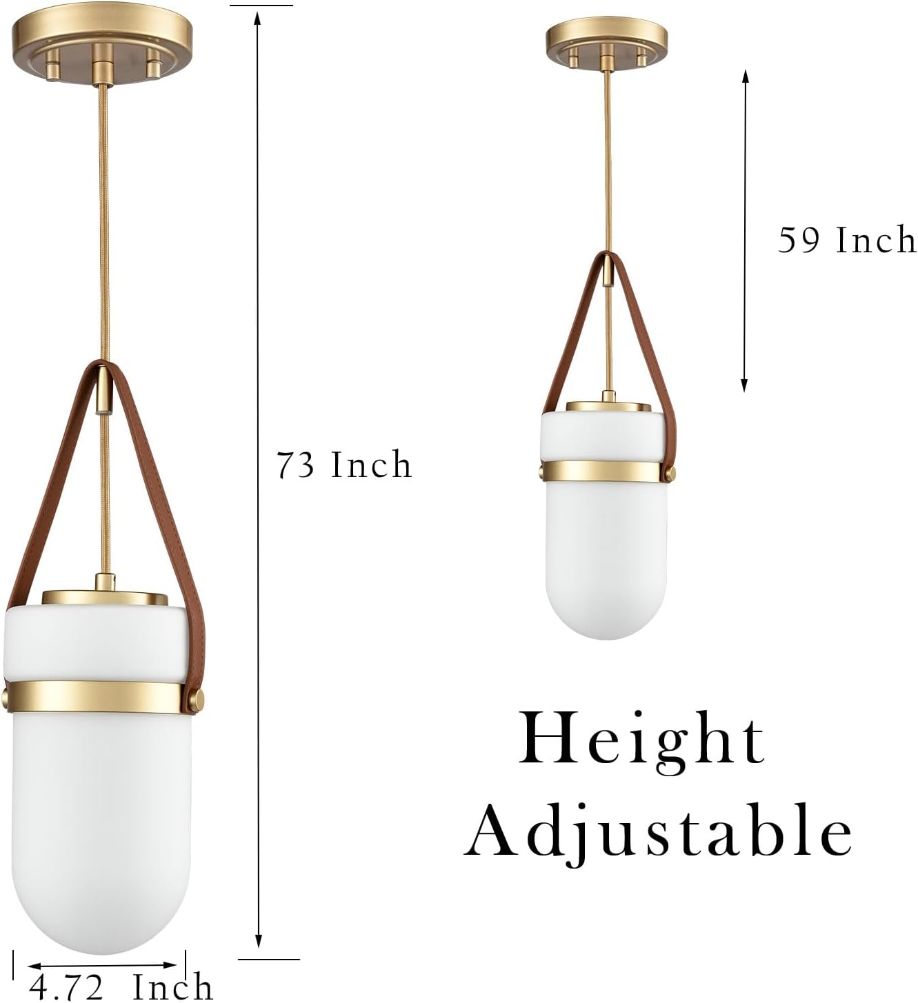 HYDELITE Modern Gold Pendant Light Water Drop Milky Glass Brown Belt Rain Drop Adjustable Height Woven Cord Light Fixture for Kitchen,Hallway,Entryway