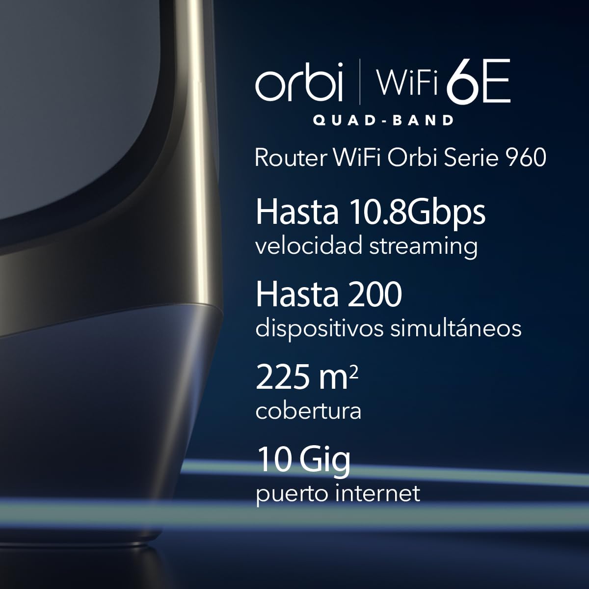 Netgear Orbi WiFi 6E Mesh TriBanda RBRE960 Router, Funciona con los Satélites Orbi RBSE960 para Crear una Red Mesh, Cobertura de hasta 225 m², 200 Dispositivos, AXE11000 10.8Gbps, Blanco