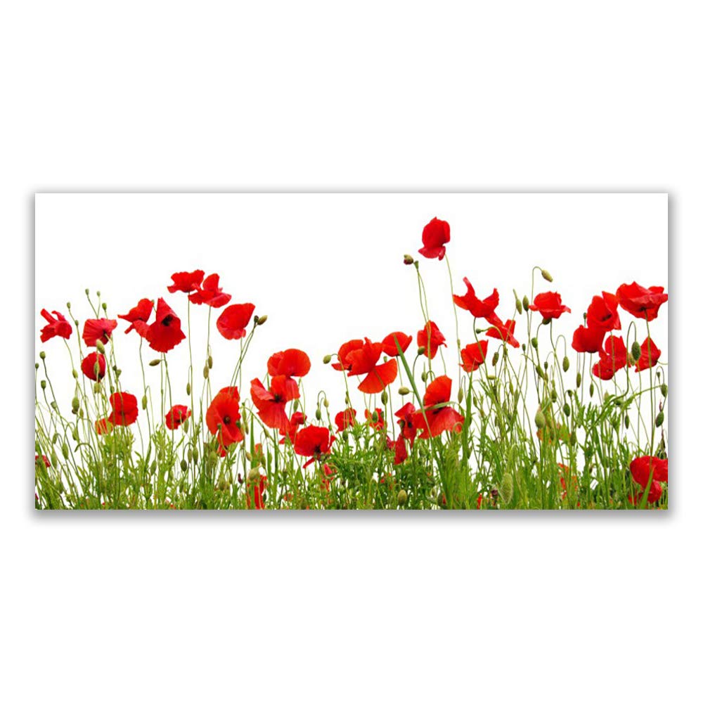 Impression sur verre trempé évocation nature tableau déco coquelicots 140x70