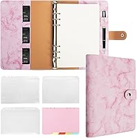 Vista 1 de FYY - Cuaderno de 6 anillos de piel sintética con bolsillos, divisores y papel de recarga, agenda de tamaño A5, color rosa marmolado