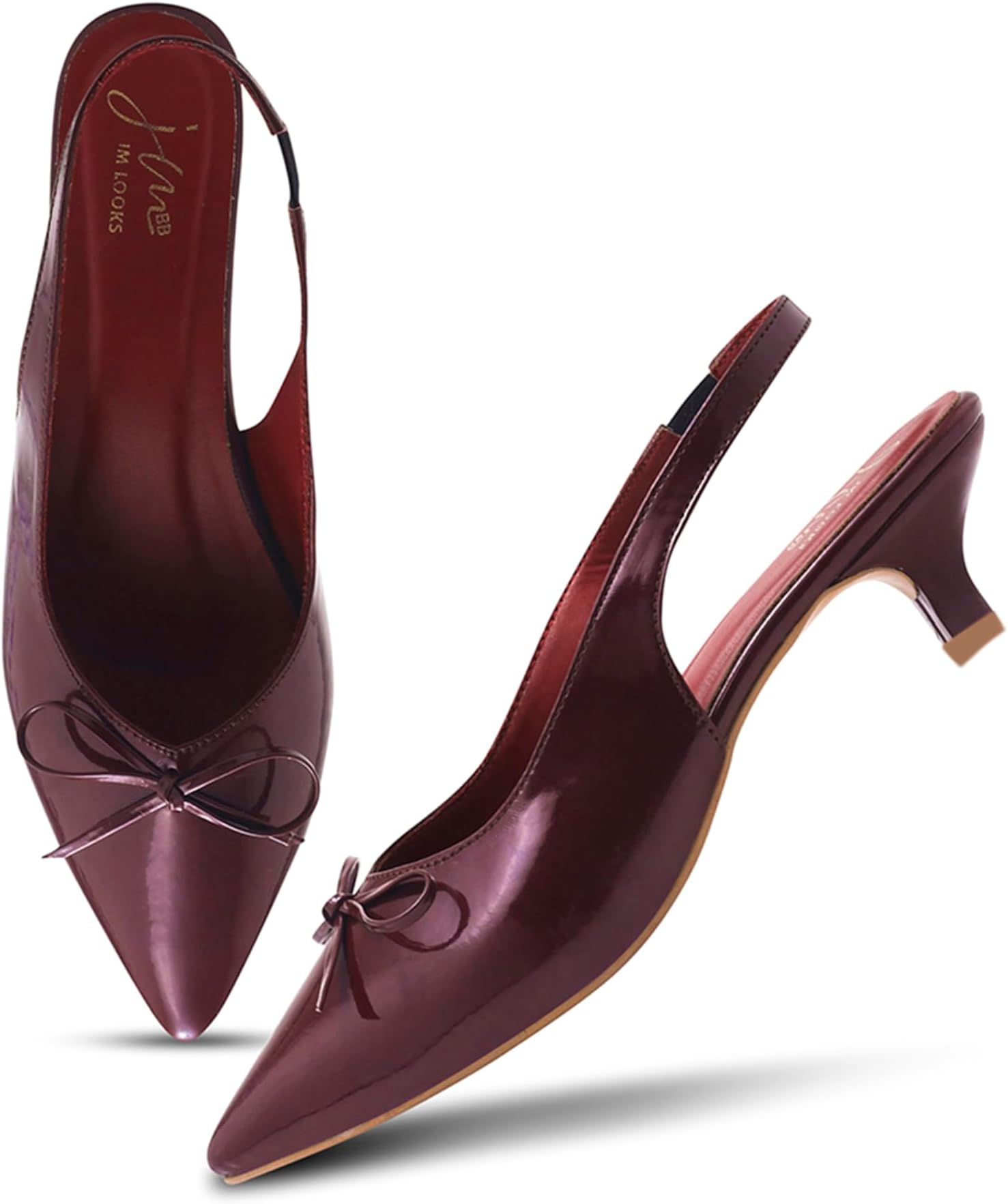 Low Kitten Heels Women's Pumps Pointed Closed Toe Slingback Elegant Wedding Pumps Heel