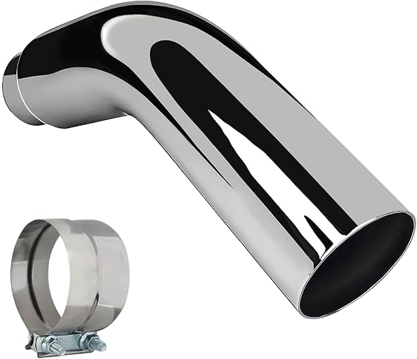 Universal 4" to 6" Exhaust Elbow Pipe with Steel Clamp - Silver Chrome or Black Painted for Car, Truck & Diesel
