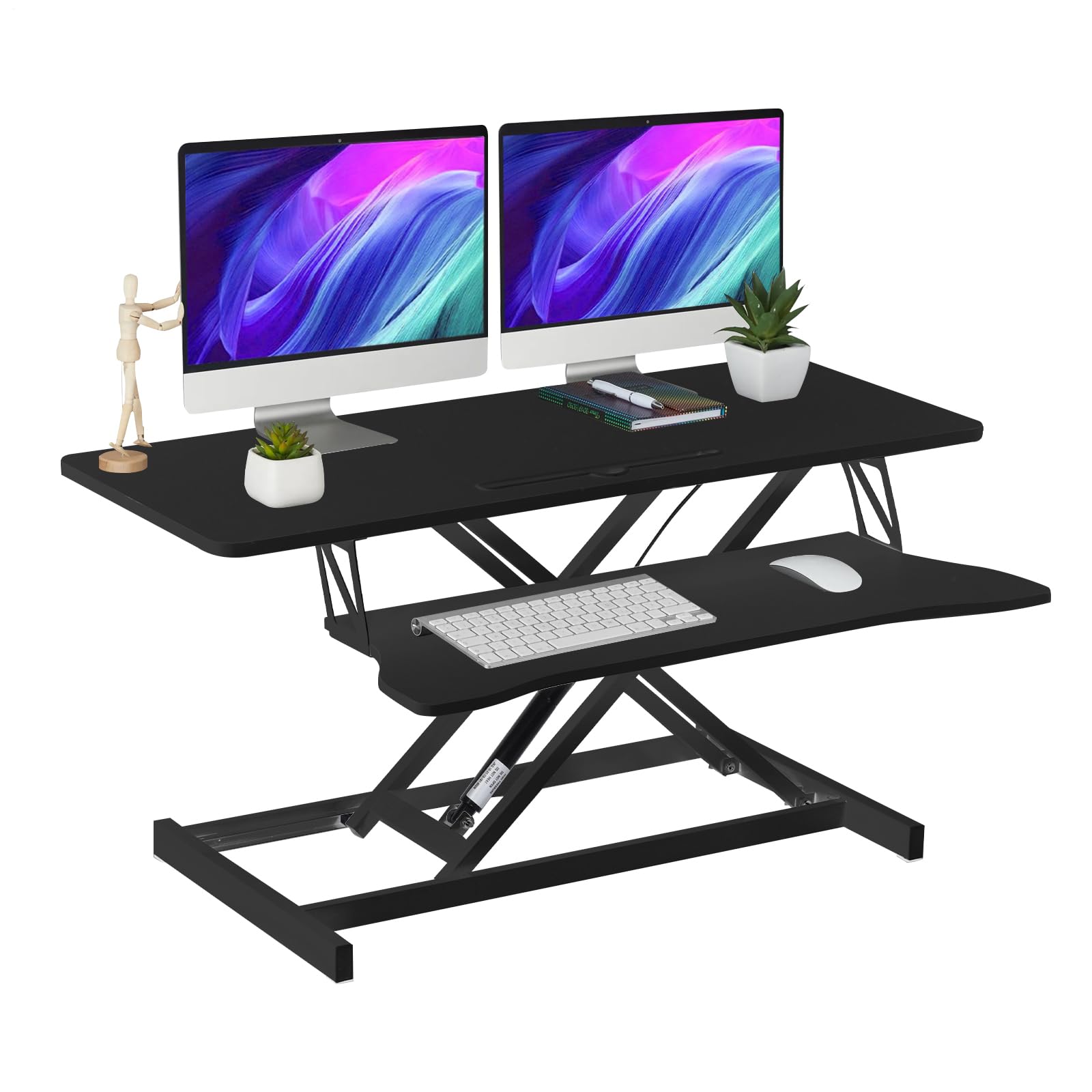 38-Inch Height Adjustable Standing Desk Converter, Duals Monitor & Laptop Riser with Wide Keyboard Tray, Sit to Stand Ergonomic Workstation for Home