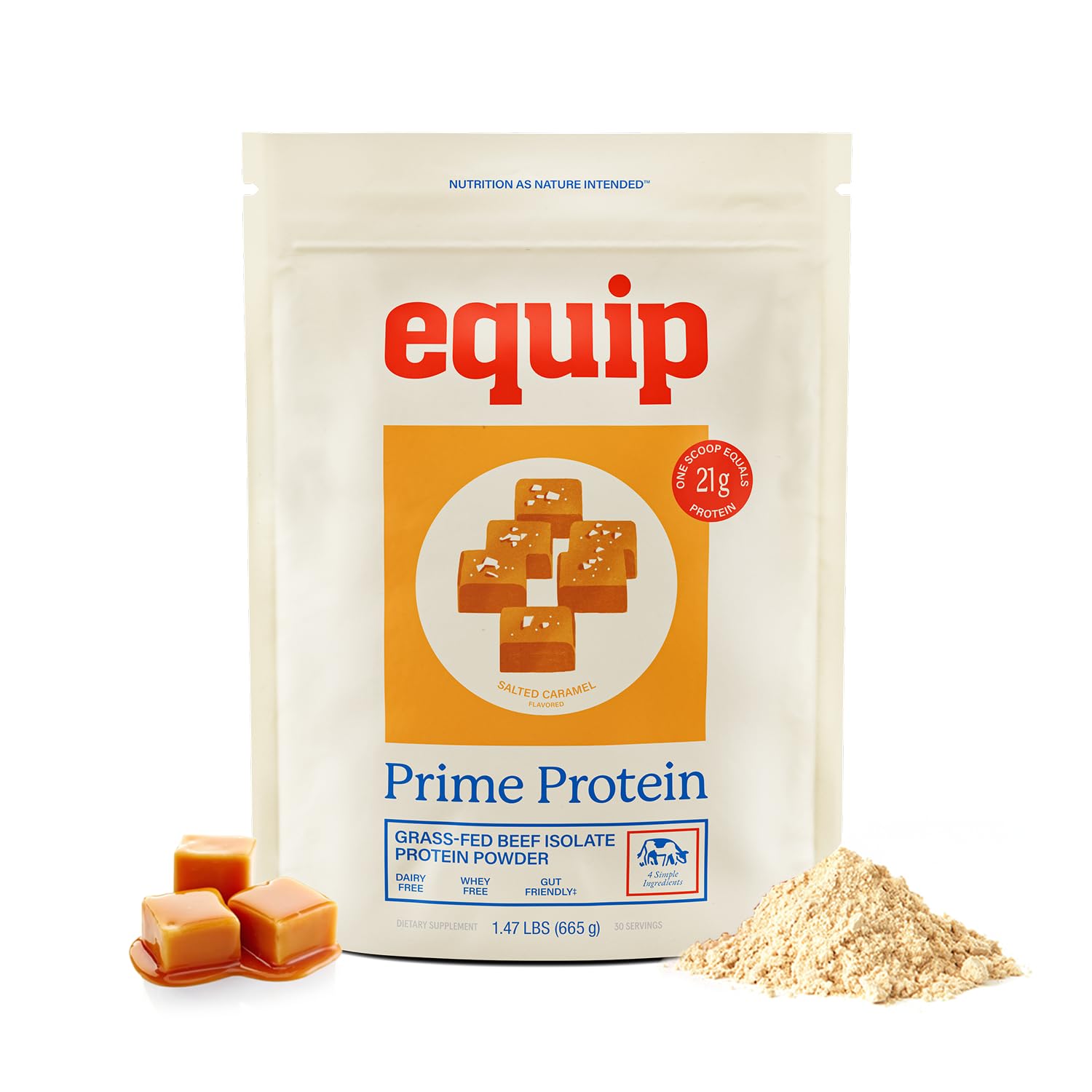Equip Foods Prime Protein Powder | Clean, Grass Fed Beef Protein Powder, Carnivore Protein Isolate | Paleo, Keto Friendly, Gluten & Dairy Free, Helps Build & Repair Tissue| 30 Servings, Salted Caramel