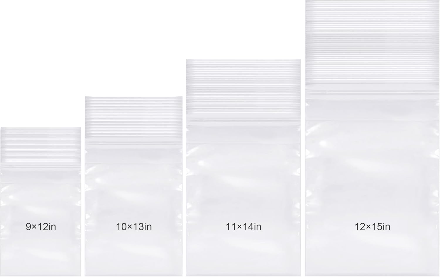 Kosiz 600 Pcs Clear Cellophane Bag Plastic Poly Shirt Bag Bulk Resealable Clothes Packing Self Adhesive Packages for Business Shipping(9''x12'', 10''x13'', 11''x14", 12''x15")