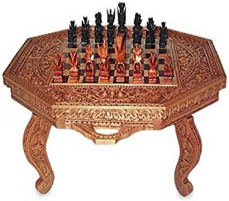 NOVICA Decorative Brown Wood Chess Sets Games 'The General'