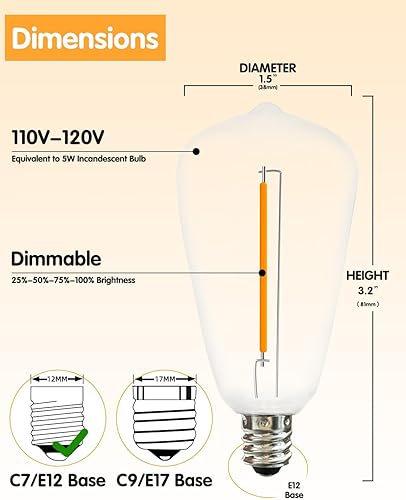 Miniatura 9 de Paquete de 10 bombillas LED Edison, bombillas de repuesto regulables inastillables de 0.6 W, bombillas ST40 de plástico transparente para tira de