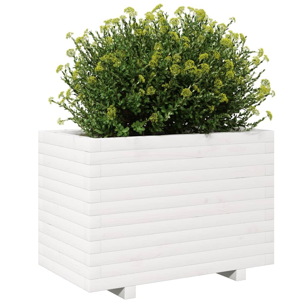 Bancal de pino 70 x 40 x 49,5 cm, color blanco, maceta de madera, jardinera elevada para balcón, verduras, hierbas, flores, ahorra espacio