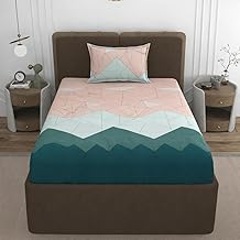 VOMZER 300 TC Elastic Fitted Bedsheets Single Bed with 1 Pillow Cover | Single Bed with All Around Elastic, Size 36 x 72 x 10 Inches Green