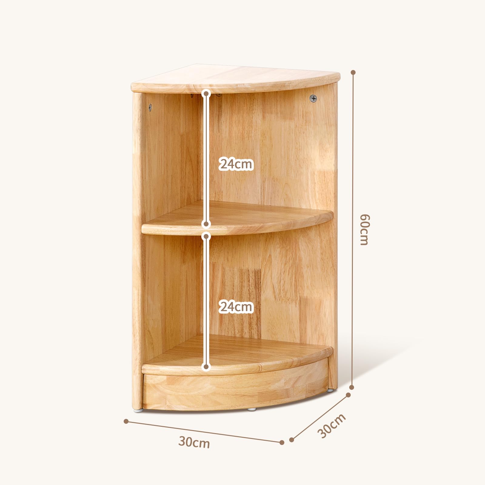 OOOK Gummiholz Kinderregal Spielzeugschrank, Bücherregal Spielzeugregal mit 2 Ebenen, Eckregal Stehend Holz für Kinderzimmer, Spielzimmer und Kindergarten, 30 x 30 x 60 cm