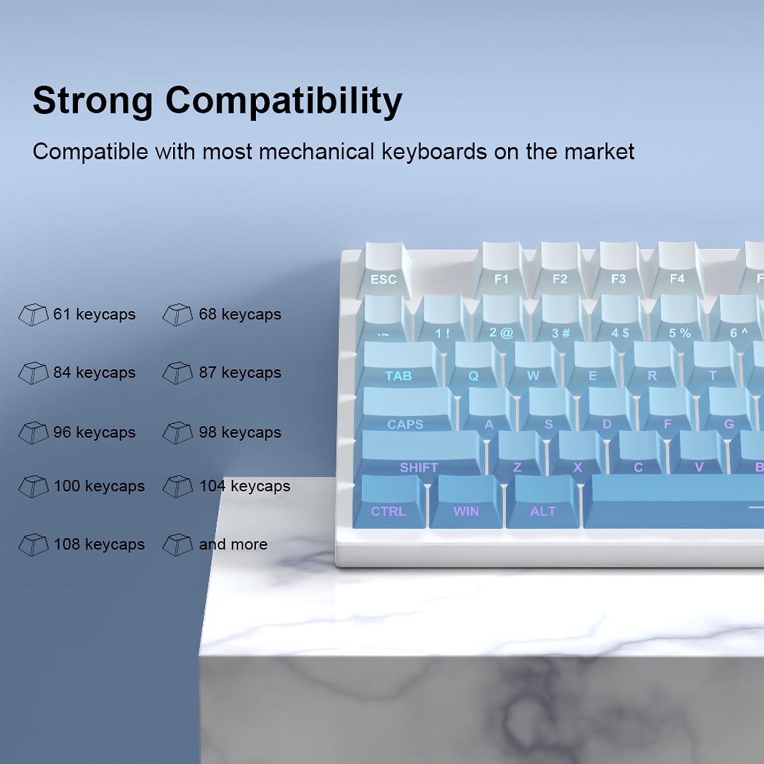 PBT Keycaps-Side Print Key Cap Set, Double Shot Shine Through Key caps