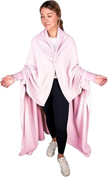 Wearable Throw Blanket by Throbe, Patent Pending Throw Blanket Converts into a Hands-Free Robe, Super Soft and Warm Pink