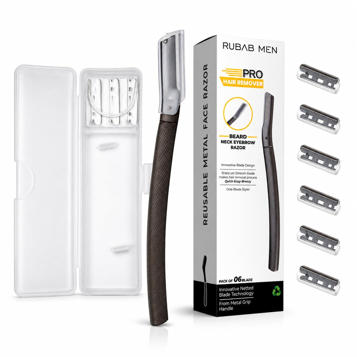 RUBAB MEN Premium Metal Pro Face Razor with Travel Case | Advance Pen Styler for Facial Hairs, Beard Styling & Shape, Eyebrows, Armpit & More for Men & Women | Comes with 06 Reusable Blades-image-38