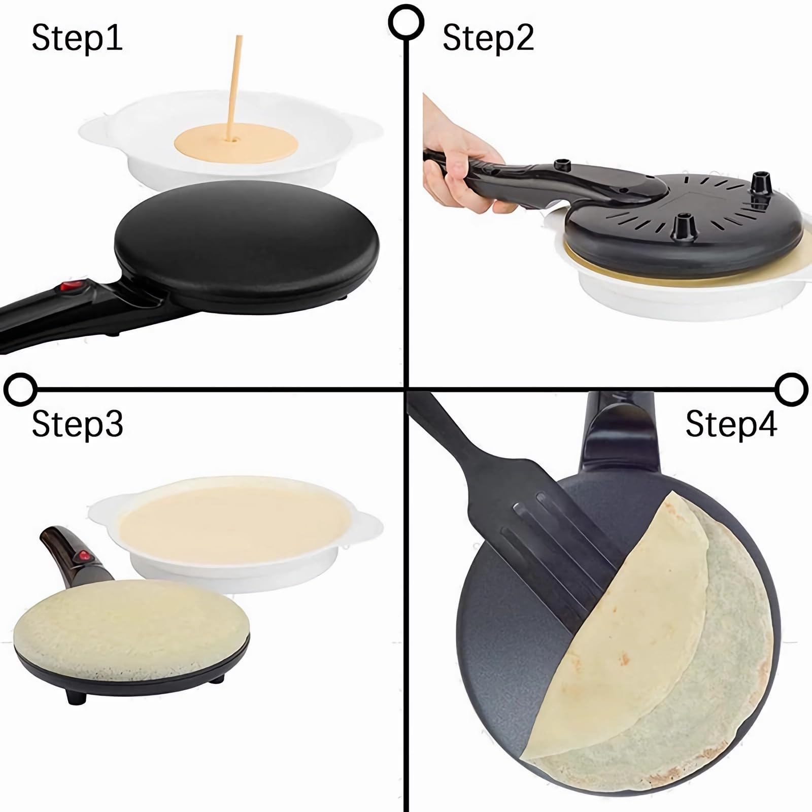 Máquina para Hacer Crepes Eléctrica de 800 W, Plancha para Panqueques Redonda de Plástico Máquina para Hacer Tortillas Eléctrica Portátil Multifuncional para Cocina Casera